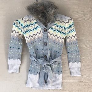 GAP Kids Gray Patterned Sweater with Faux Fur Collar
